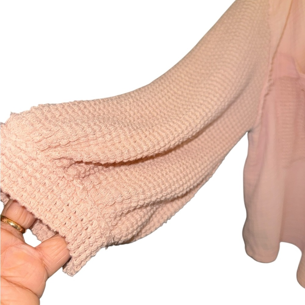 POL  Cotton Gauzy Style Buttonfront Loose Fit Pink Button-Up Waffle Knit Top - Picture 6 of 10